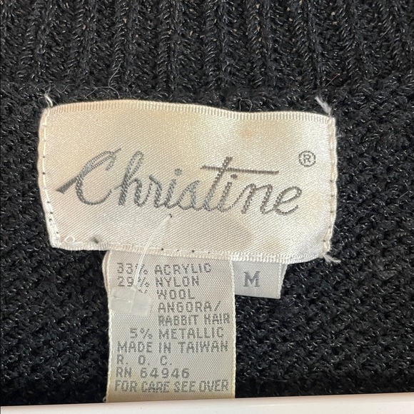 Vintage Christine Black & White Fuzzy Knit Cardigan, Beaded Button  Size M - Picture 2 of 12